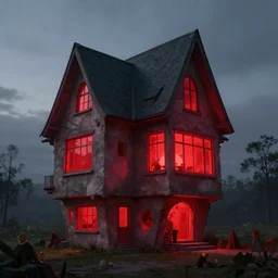 A beautiful architectural rendering of a trypophobia house with a mysterious red glow emitting from inside, stunning, photorealistic, cgsociety, featured on artstation, 4k resolution