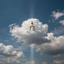 wide angle sky with [ ~! ~ virgin mary cloud ~! ~ ] in center, path tracing, ray tracing, illusion