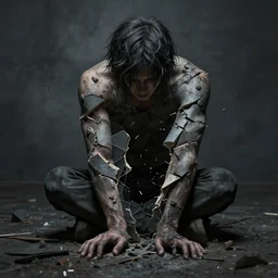 person broken by late stage capitalism, dark, hyperrealistic, digital art, extremely high detail