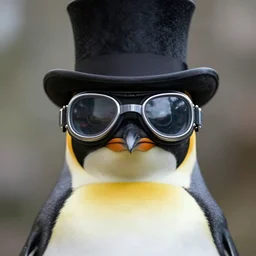 closeup portrait of an anthropomorphic penguin wearing goggles and a top hat, depth of field, zeiss lens, detailed, symmetrical, centered, fashion photoshoot, by Annie Leibovitz and Steve McCurry, David Lazar, Jimmy Nelsson, Breathtaking, 8k resolution, extremely detailed, beautiful, establishing shot, artistic, hyperrealistic, beautiful face, octane render