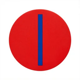 a red circle on a white background with a vertical blue line through the center of the circle