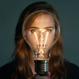 emma watsons face is in a lightbulb, realistic, cinematic
