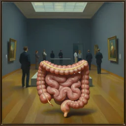 a painting by edward hopper of a small intestine surrounding a room in a museum hall as people watch