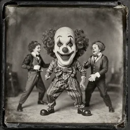tintype photo of a clown battle
