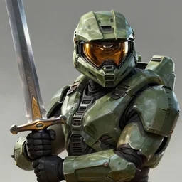 master chief from halo holding a sword, d & d, fantasy, portrait, highly detailed, headshot, digital painting, trending on artstation, concept art, sharp focus, illustration, art by artgerm and greg rutkowski and magali villeneuve