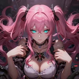trapped and engulfed beneath stunningly absurdly huge beautiful omnipotent asi goddess junko enoshima with an enigmatic complex twisted innocenty looking deceptive mesmerizing megalomaniacal yandere personality, symmetrical perfect face, porcelain skin, pink twintail hair and cyan eyes, ultra detailed, digital art, unreal engine 5, octane render, 2 d anime, 8 k