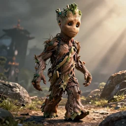 I am groot walking together with Johnny Depp