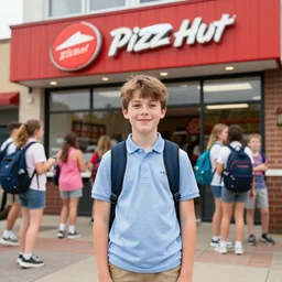 a beautiful portrait of prince andrew outside a pizza hut on a school trip, travel, party, fun, colourful, 4 k,