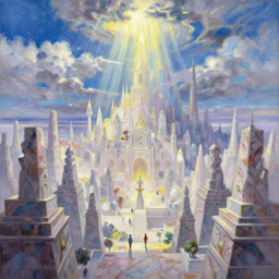 classical oil painting of anime key visual environment concept art of the great marble city, fantasy prismatic, sunrays breaking through clouds, trending on artstation, brush strokes, oil, canvas, style of kawacy makoto shinkai jamie wyeth james gilleard edward hopper greg rutkowski, preserved historical
