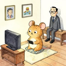 cute and funny, todd solondz is lonely in his apartment watching tv. ratfink style by ed roth, centered award winning watercolor pen illustration, isometric illustration by chihiro iwasaki, the artwork of r. crumb and his cheap suit, cult - classic - comic, edited by range murata