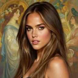 beautiful digital painting of young jessica alba background with high detail, 8 k, stunning detail, photo by artgerm, greg rutkowski and alphonse mucha, unreal engine 5, 4 k uhd