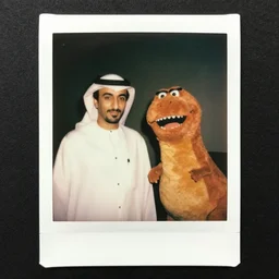 polaroid photo of osama bin laden with barney the dinosaur