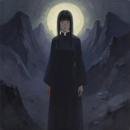 priestess in the bismuth hills. gouache painting by the award - winning mangaka, bloom, chiaroscuro, backlighting, depth of field.