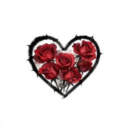 black heart filled with thorny crimson roses. minimalist logo on white background. simple, elegant brushstrokes.