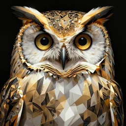portrait of a geometric owl, identical eyes, medium shot, fantasy, illustration, detailed line work, symmetrical, artstation, hyperdetailed, cinematic lighting, insanely detailed and intricate, ornate, by peter mohrbacher