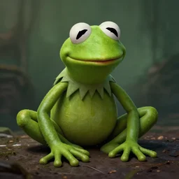 disturbing grunge still of a lovecraftian demon infested kermit the frog in the muppets show. horror colored ink art, by greg tocchini, by tom bagshaw, by henry asencio, by kikuchi hideyuki, white, red, black, crimson and grey gradient color scheme