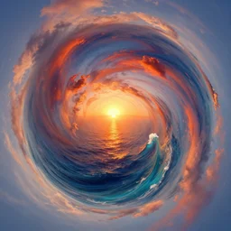 sperical hdri map, epic psycedelic realm, ocean, mattepainting, octane, warm sundown, fall vibrancy, swirly clouds, by lisa frank, by wu daozi, by wlop, by namek