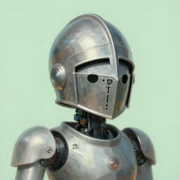portrait of an intricate robot, 🙂, knight helmet, soft round whimsical digital illustration, art by Artgerm, painting by Albert Edelfelt, pale green background