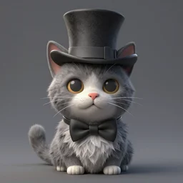 a cat wearing a top hat and a bow tie, an ambient occlusion render by anne stokes, polycount contest winner, new objectivity, daz 3 d, rendered in maya, sketchfab