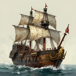 a pirate ship at the edge of the world, concept art, trending on artstation, wlop, ross draws, digital painting, mixed media, intricate details, volumetric lighting
