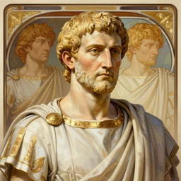 gaius julius caesar wearing a roman toga, art by artgerm and greg rutkowski and alphonse mucha, portrait, headshot, highly detailed, digital painting, sharp focus, illustration