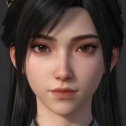 a close up of a person with black hair, a character portrait by Eve Ryder, cgsociety, photorealism, unreal engine 5, unreal engine, prerendered graphics