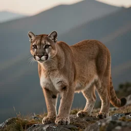 a beautiful photo of a cougar on mountain, hyper realistic, natural light, concept art, cozy, atmospheric and cinematic lighting