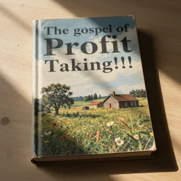 the gospel of profit taking!!!!!!!, vintage book cover on a table