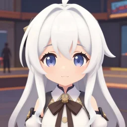A quick camera shot of Northern Princess from Kantai Collection in vrchat. Cute screenshot from a public lobby.very Round eyes , white hair,Anime in the style of a known toon shader from Unity 3D