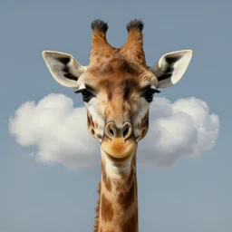 portrait of a giraffe with clouds in front of its face, surreal painting by rene magritte