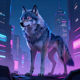 a transhuman wolf in a cyberpunk city, trending on artstation, by kawacy, neon backlighting, furry art