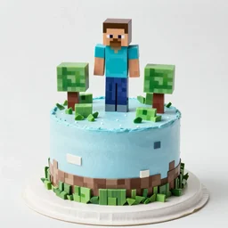 photo of a birthday cake in the mixed style of minecraft and the nintendo switch