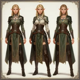 character outfit concept sheet of fantasy female elf, by Zakariah and Nippaaah, artstation, highly detailed, character outfit design