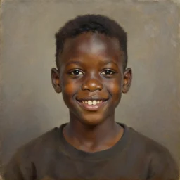 oil painting portrait of a black boy smiling, studio portrait