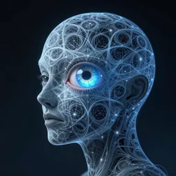 portrait of cursed occult fractal shaped head with single centered giant orb eye, in the style of Greg Broadmore and Arthur Rackham,trending on artstation, light lighting side view,digital art,surrealism ,macro,blueprint ,vaporwave ,