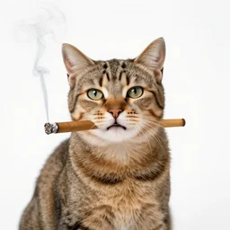 cat smoking a cigar, white background
