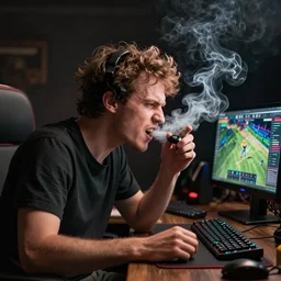 Youtube video of a man smoking and raging at a game