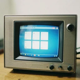 3 5 mm film color photograph of retro hardware with a screen with windows 9 8