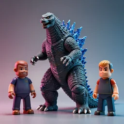 hyperrealistic rendering, godzilla by art of skinner and richard corben and jeff easley, product photography, action figure, sofubi, studio lighting, colored gels