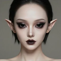 a beautiful creepy portrait, gorgeous horror girl, short neck, professionally retouched, soft lighting, realistic, smooth face, black alien eyes, pointed elf ears, wide angle, sharp focus on the eyes, 8 k high definition, insanely detailed, intricate, elegant, beautiful, art by artgerm and wlop
