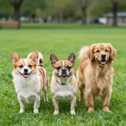 doggos in the park, photorealistic