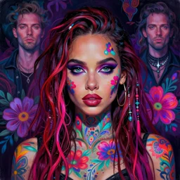 portrait of zoe kravitz, hyper detailed masterpiece, neon floral pattern, jean giraud, digital art painting, darkwave goth aesthetic, psychedelic, artgerm, donato giancola and tom bagshaw