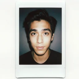 A guy with a giant eyebrow looking at the camera, polaroid photo, award winning