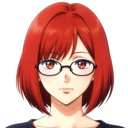 sawa nakamura, manga, highly detailed, digital art, centered, portrait, colored accurately, red hair, thin rimmed glasses, short bob cut, in the style of inio asano