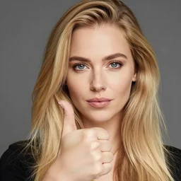 a photo of a woman with blonde hair who looks like a thumb