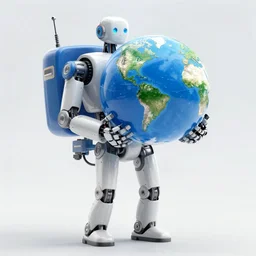 an i robot holding the world on his back by mario feng and john berkey, ray tracing, master shot, octane render, 8 k, ultra hd, perfect light