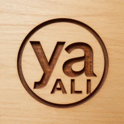 ya ali logo by greg rutkowski, sharp focus, wood carved, complementary color