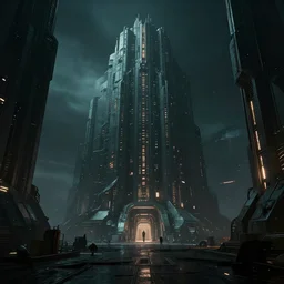 A futuristic brutalist blade runner 2049 stronghold atmospheric and dark, rendered by Beeple, synthwave style, environment concept, digital art, unreal engine, WLOP, trending on artstation, 4K UHD image,