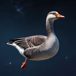 cyberpunk greylag goose floating in space, 8k, cinematic, epic, ultra detailed, award winning, trending on artstationHD, dramatic