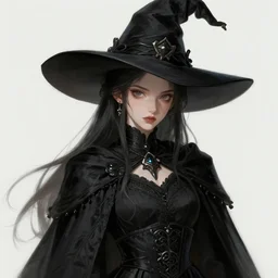 portrait of a young witch in black robes, intricate, elegant, highly detailed, digital painting, artstation, concept art, sharp focus, illustration, art in the bravely default style